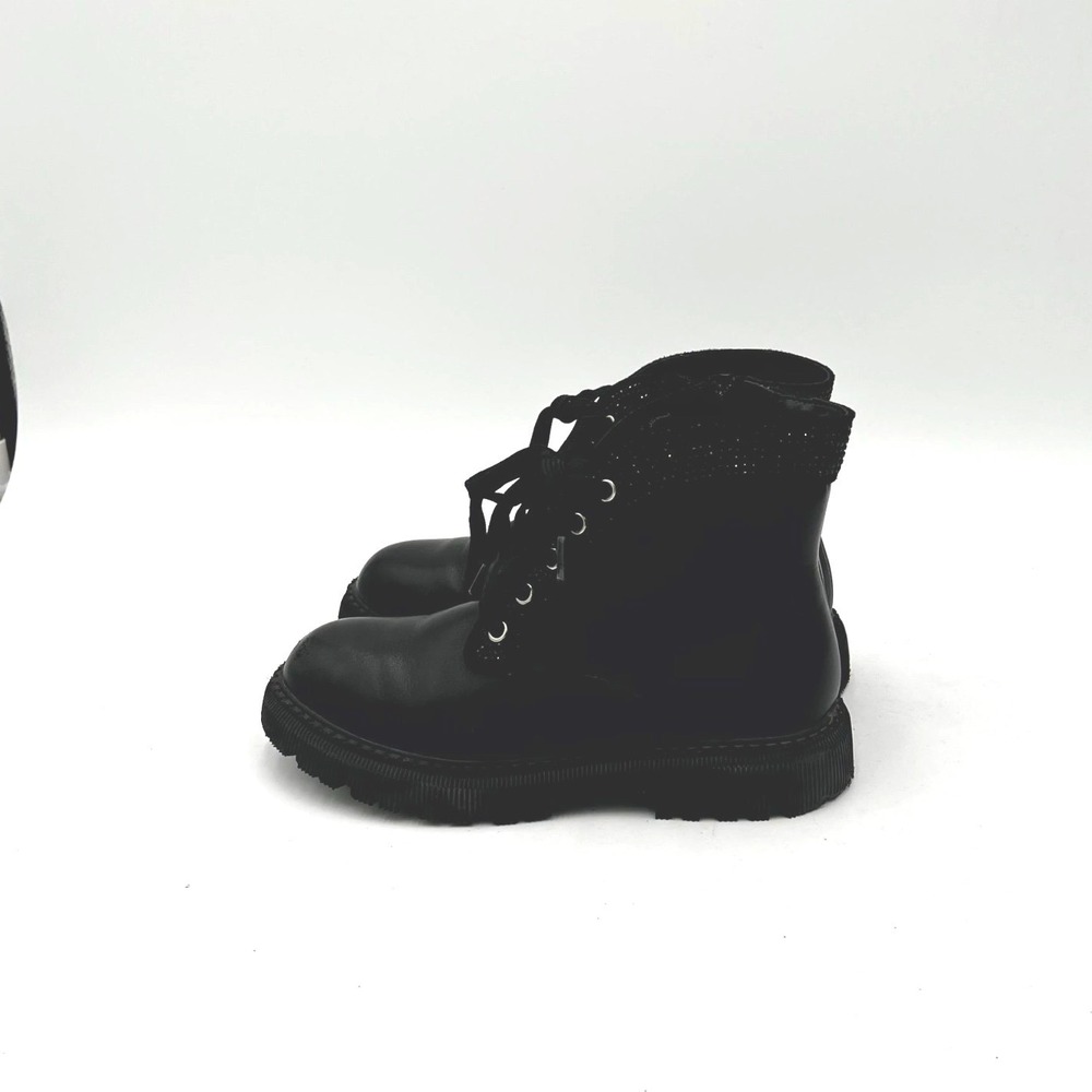 DKNY Ava Arlyn Boots Girls Size 12.5 Black Rhinestone Lace Up High Ankle Combat